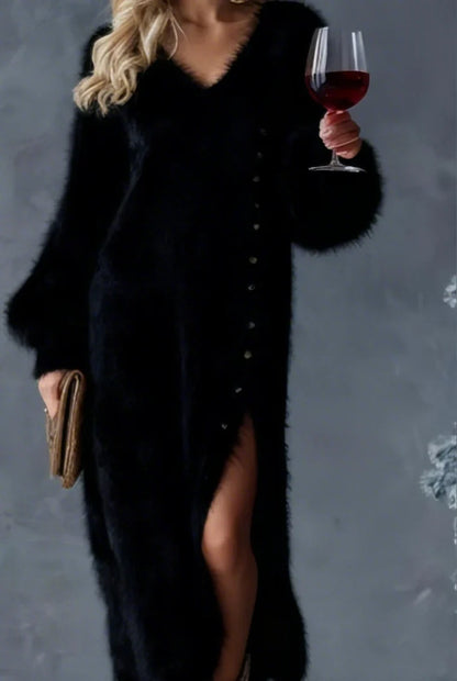 Justyna | Elegancka, wysokiej jakości pluszowa sukienka damska z bocznym rozcięciem