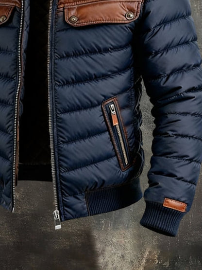 Grzegorz | Kurtka quilted granatowa z skórzanymi wstawkami