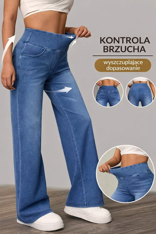 Basia I Damskie spodnie z wysokim stanem i szerokimi nogawkami
