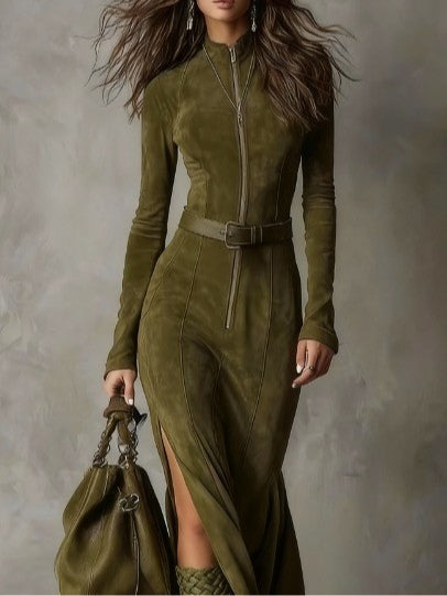 Beata | Długa zamszowa sukienka