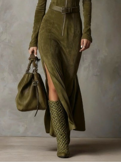 Beata | Długa zamszowa sukienka