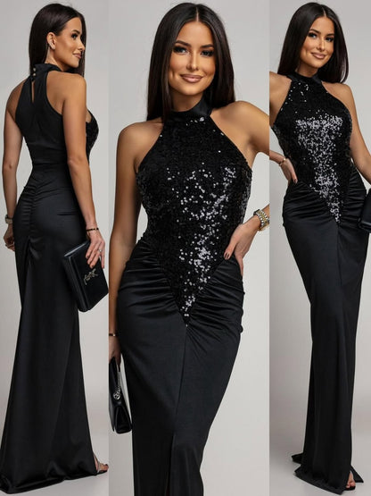 Aleksandra I sukienka czarna – długi fason dopasowany przy szyi, idealna na wyjątkowe okazje i przyjęcia